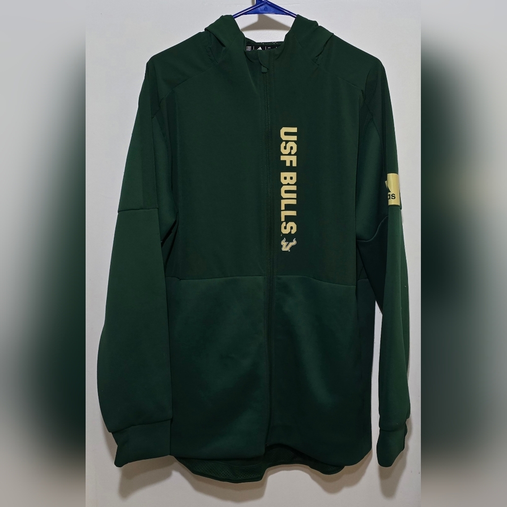 Adidas Green USF Bulls  Team Zip-Up Hoodie South Florida Sz L